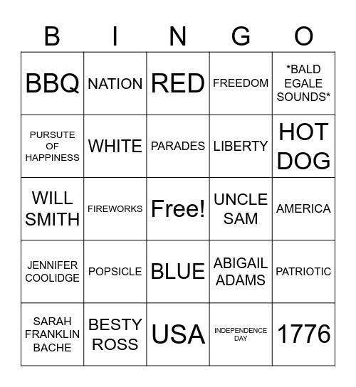 JULY FUNDAY Bingo Card