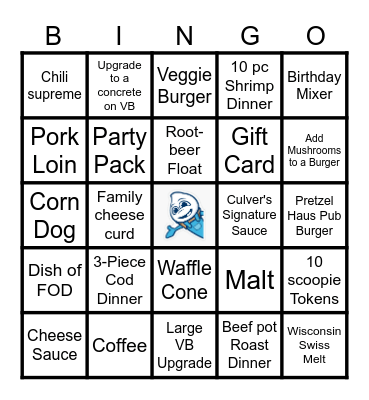 Culvers July Upsells Bingo Card