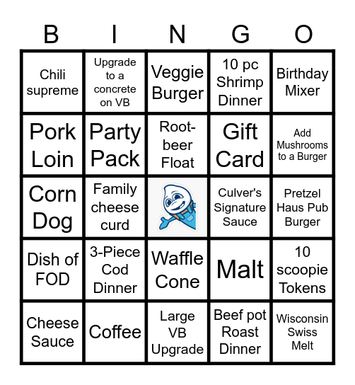 Culvers July Upsells Bingo Card