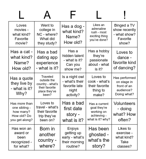 LAFL 7/2 Bingo Card