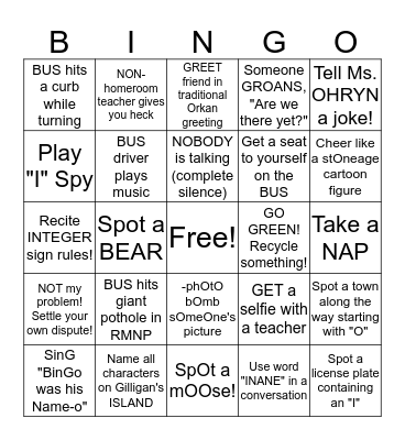 Brandon Bus Trip Bingo! Bingo Card