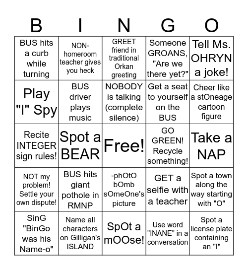 Brandon Bus Trip Bingo! Bingo Card