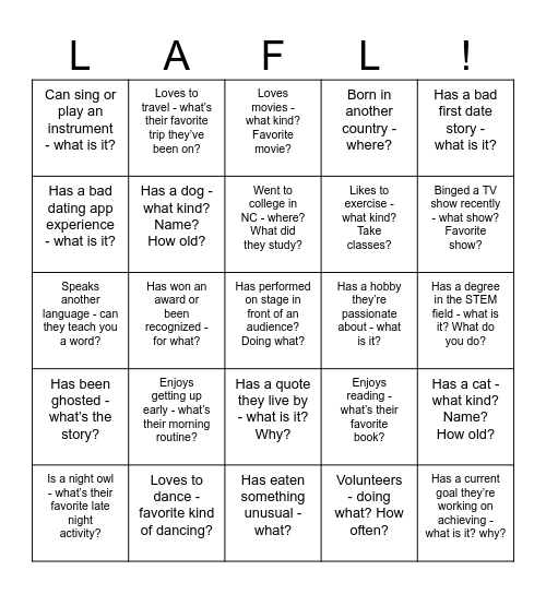 LAFL Bingo Card