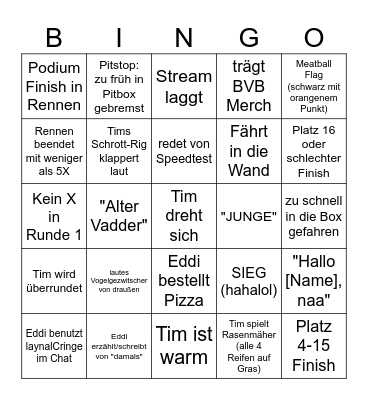 Tim's EZ iRacing Bingo Card