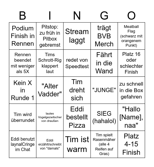 Tim's EZ iRacing Bingo Card