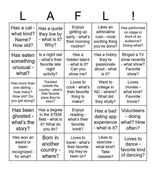 LAFL Bingo Card