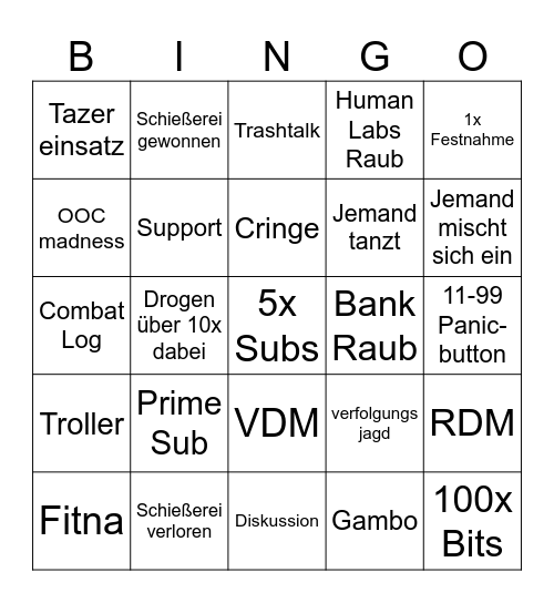 RP Bingo Card Bingo Card