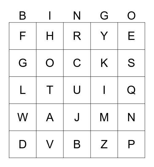 Crossword letters Bingo Card