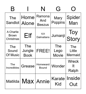 Movies Bingo Card