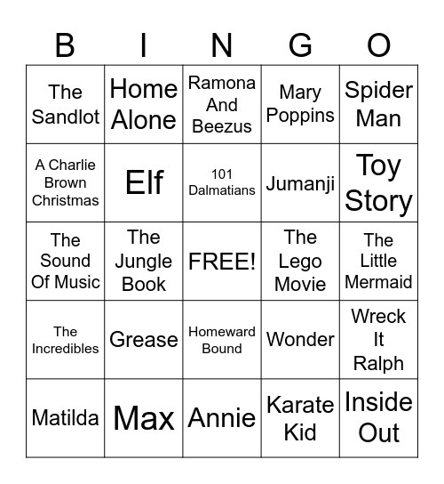 Movies Bingo Card