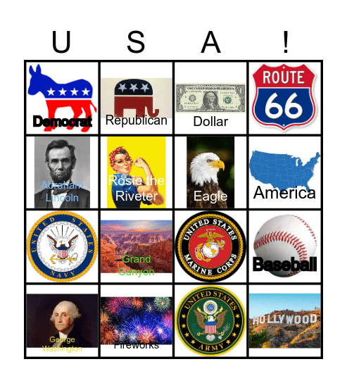 USA Bingo Card