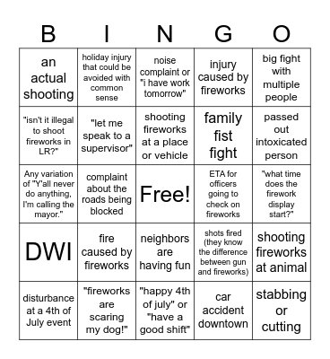 call taker / call bingo Card