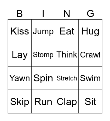 Verb Bingo Card