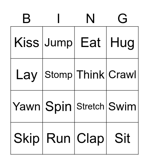Verb Bingo Card