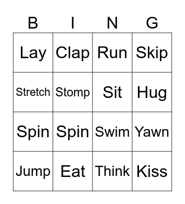 Verb Bingo Card