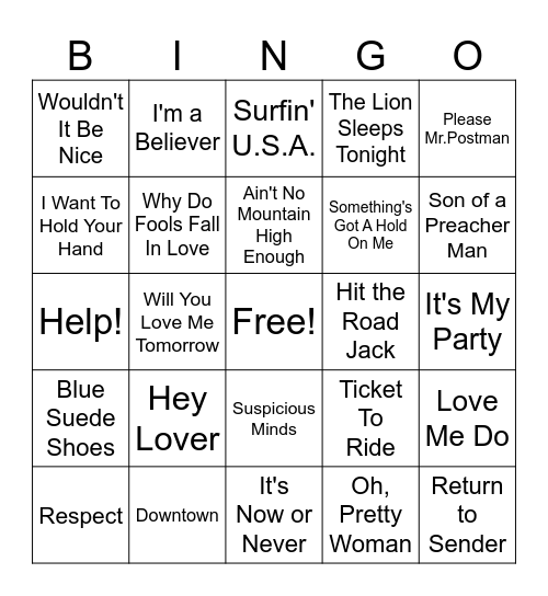60 Songs p2 Bingo Card