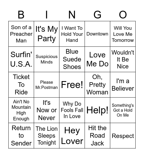 60 Songs p2 Bingo Card