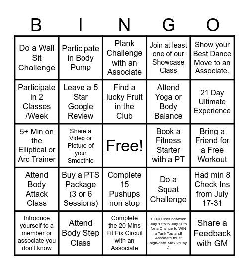 SHOWCASE MEMBER Bingo Card