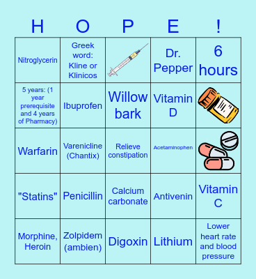 P H A R M A C Y                             B I N G O Bingo Card