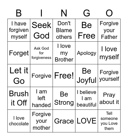 Beautifully Created Bingo Card