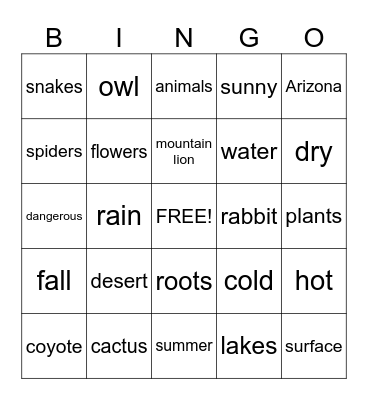 The Desert Bingo Card