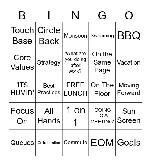In Office Lingo Bingo Card