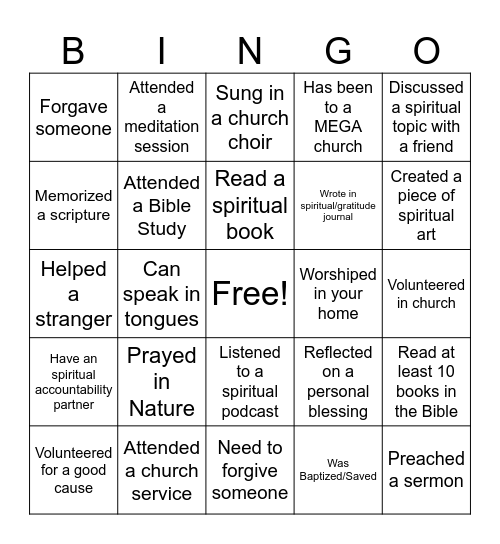 Walk With Jesus Bingo Card