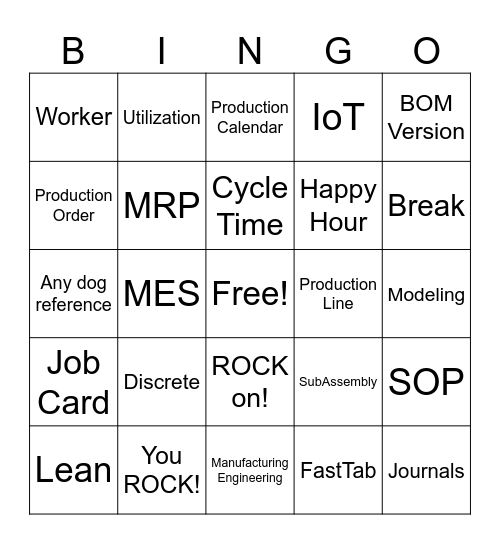 PRODUCTION FUN Bingo Card