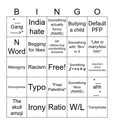 INSTAGRAM REELS COMMENTS Bingo Card