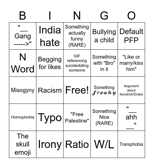 INSTAGRAM REELS COMMENTS Bingo Card