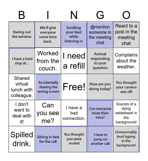 Microsoft Teams Meeting BINGO Card