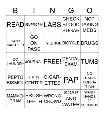 Nursing Bingo Card