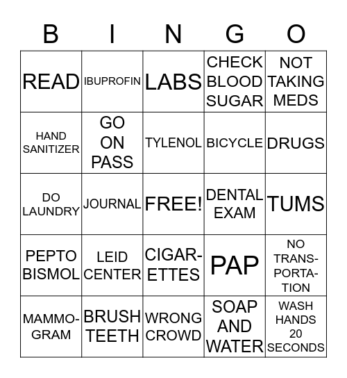 Nursing Bingo Card