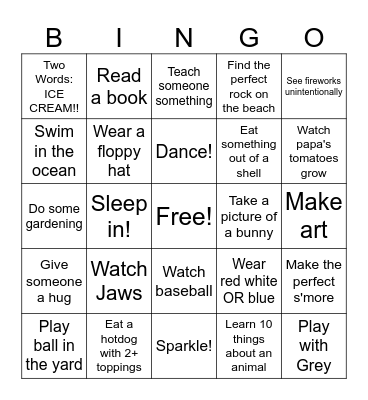 Faiella Family 4th of July BINGO Card