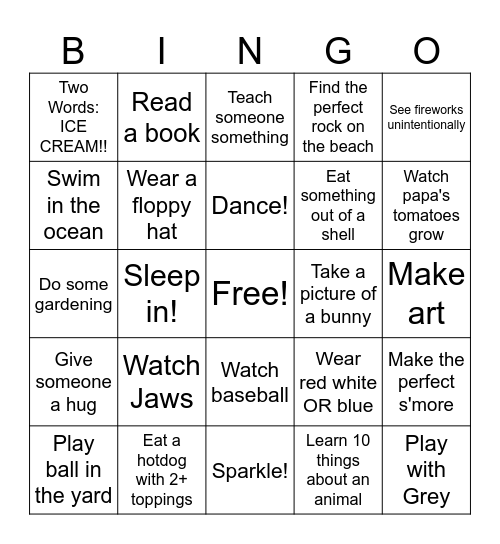 Faiella Family 4th of July BINGO Card