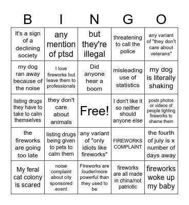 Nextdoor fireworks bingo Card