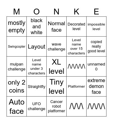 Geometry Dash Recent Tab Bingo Card