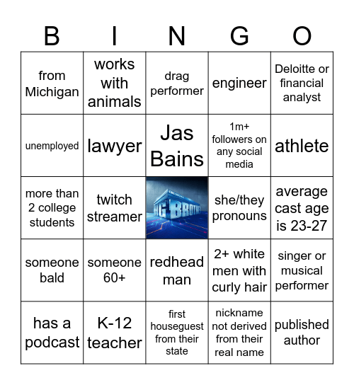bb26 cast Bingo Card