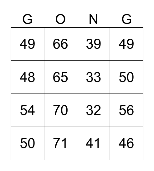 GONG Bingo Card