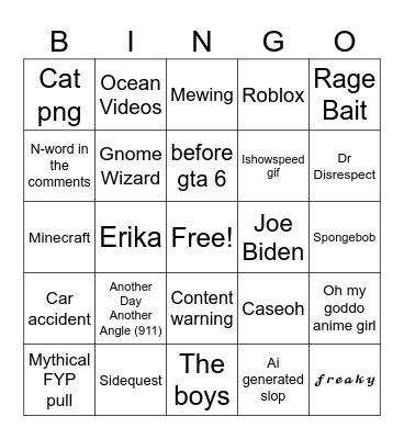 Slop bingo Card