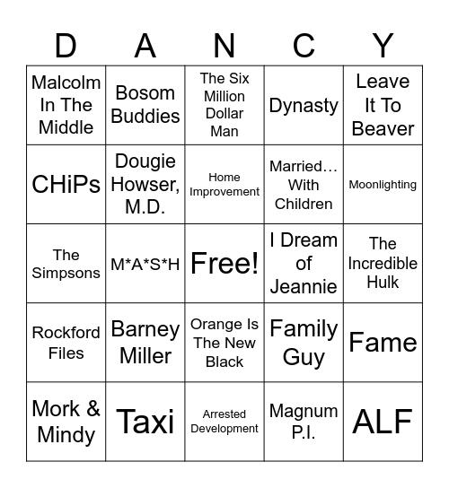 TV Theme Songs Bingo Card