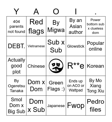 Yaoi anime bingo Card