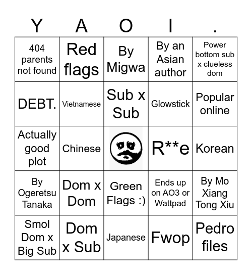 Yaoi anime bingo Card