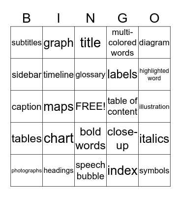 Non fiction Features Bingo Card