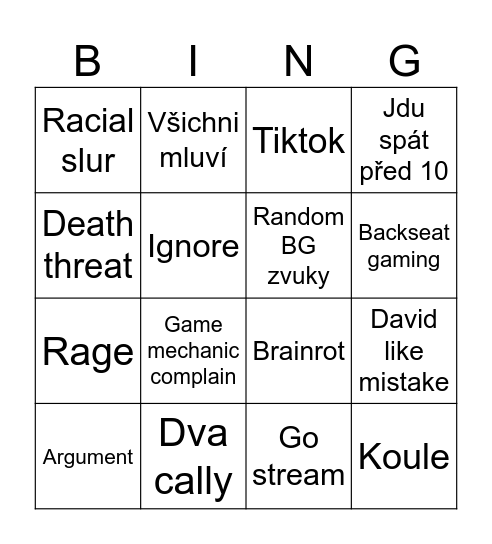 Discord call Bingo Card