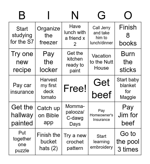 July 2024 Bingo Card