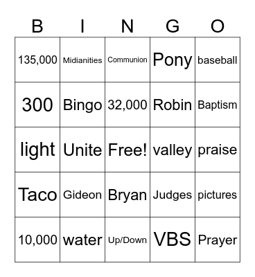 Grace Church Bingo Card