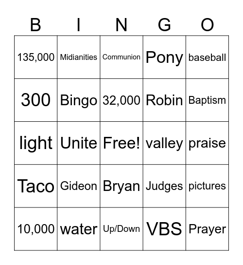 Grace Church Bingo Card