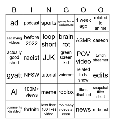 yt bingo Card