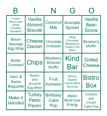 Starbucks Summer Challenge Bingo Card